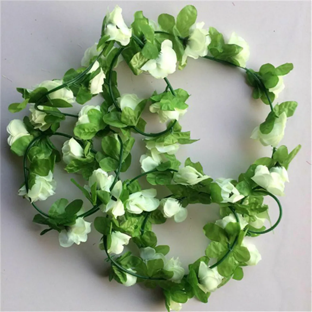 

Artificial Hanging Flower Vine with Plastic Leaves for Wedding Garden Business Parties Fence and Indoor Decoration