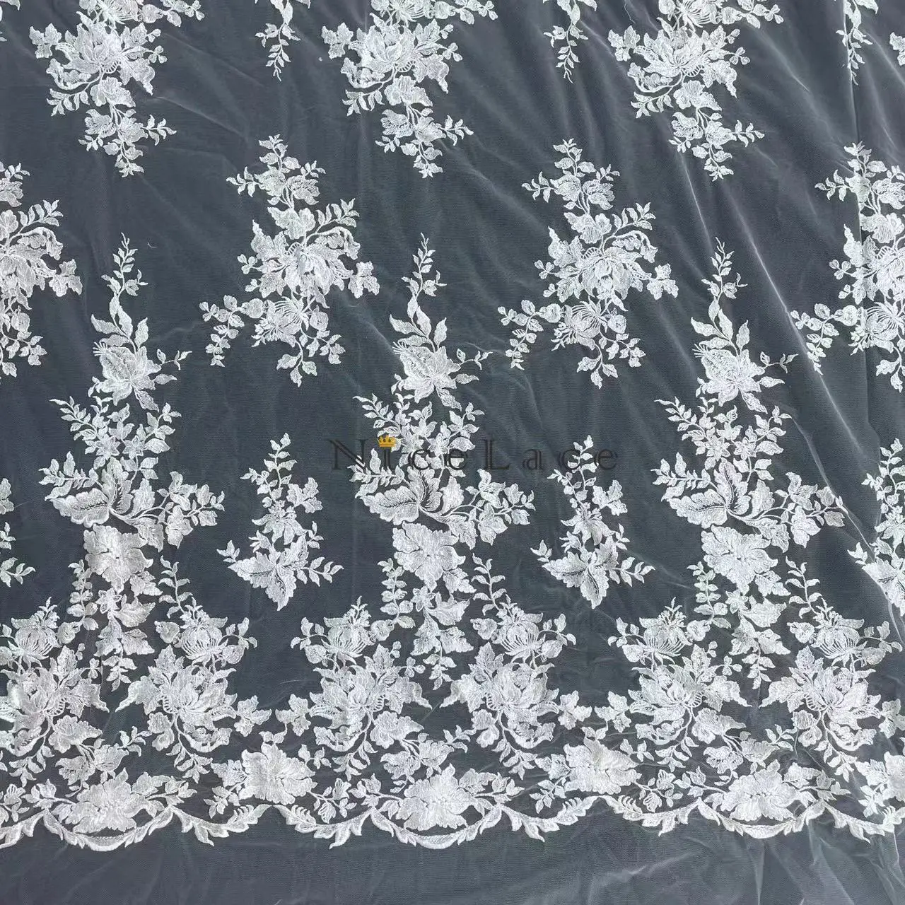 

Nicelace Hot-selling Embroidery Lace Fabric With Sequins for Bridal Wedding Dresses Spose Gowns accessories, 130cm, 1 yard