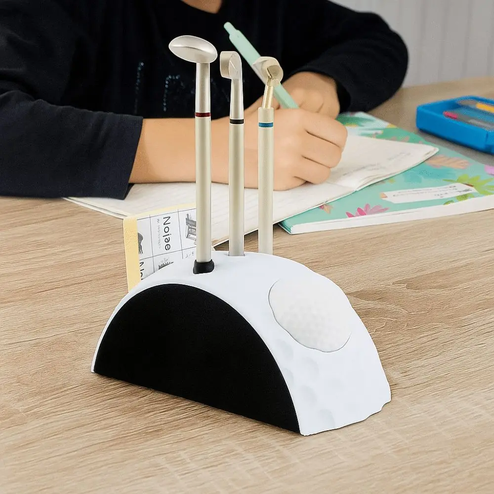 1 set Golfer Pens Mini Desktop Golf Decoration Decoration Anti Slip Base Golf Ball Pencil Holder 3 Colors Novelty Golf Pen Set