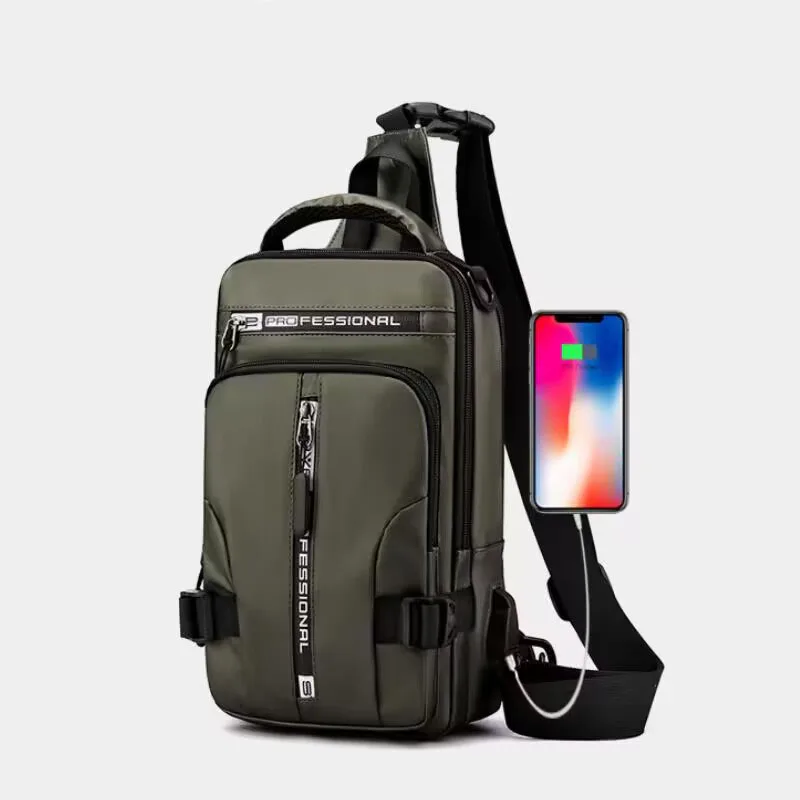 New Chest Bag Men's USB Charging Multi functional Fashion Casual One Shoulder Crossbody Sports Oxford Cloth Backpack