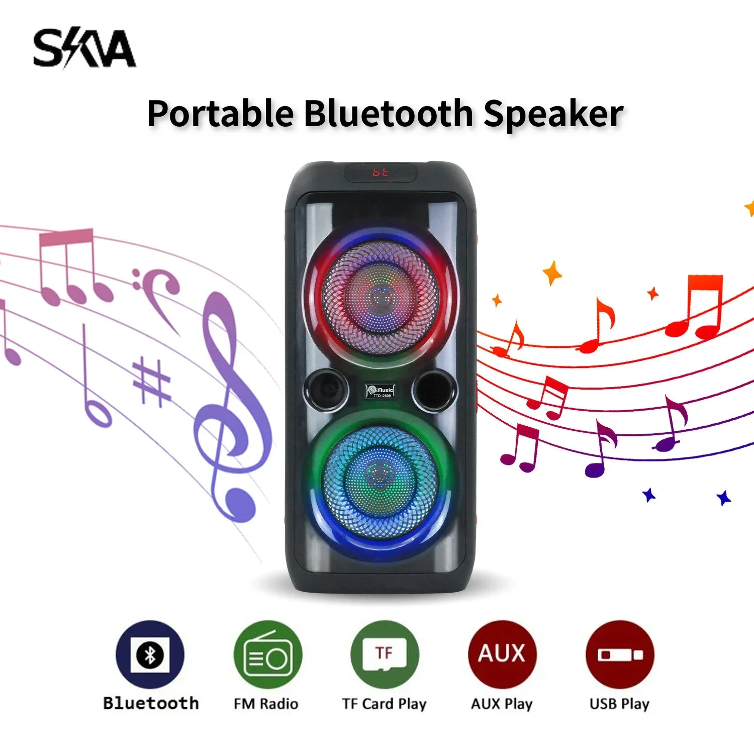 40W Double 8inches Karaoke Portable Bluetooth Speaker  FM Radio Stereo Sound Party Music Sound Box Consumer Electronics