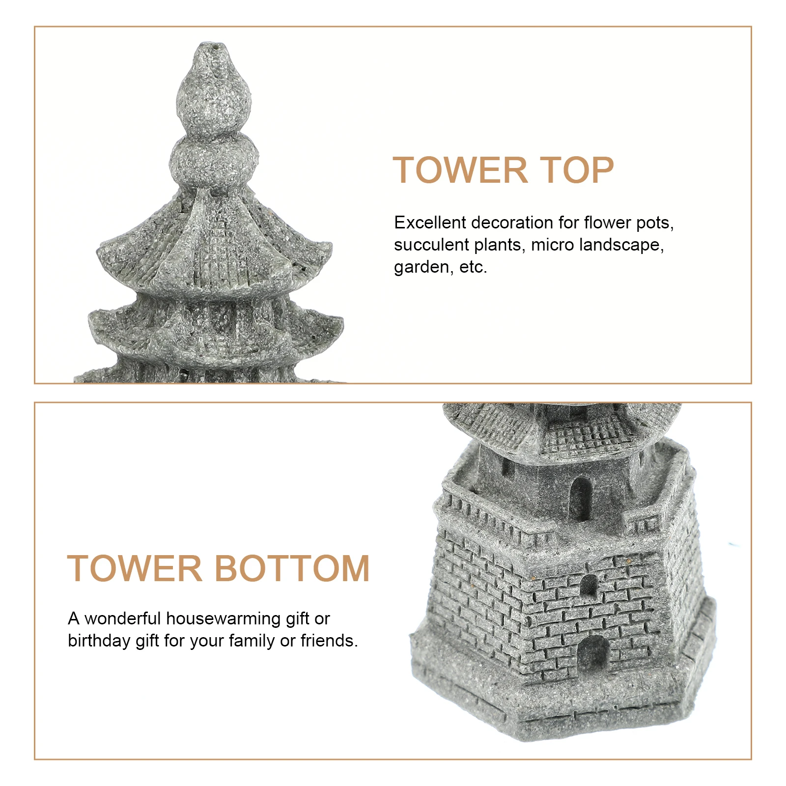 

2pcs Simulated Wenchang Tower Ornaments Sandstone Material Outdoor Garden Decor Bonsai Figurines Micro Landscape DIY for Home