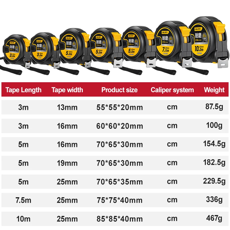 Deli Self Locking Steel Tape Measure High-Precision Thickened Wear-Resistant Fall Resistant Measuring Tape 3/5/7.5/10m Options