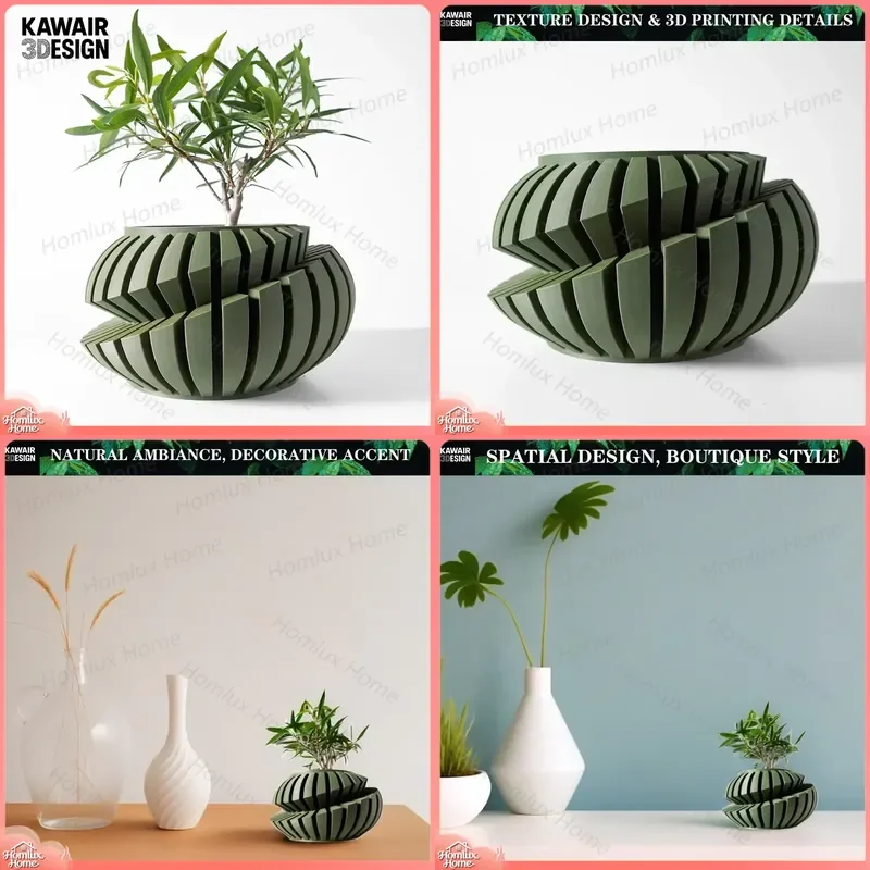 Eco Friendly 3D Printed Flower Pot Irregular Geometric Plant Pot with Textured Lines for Tabletop Decor Indoor Plants Home