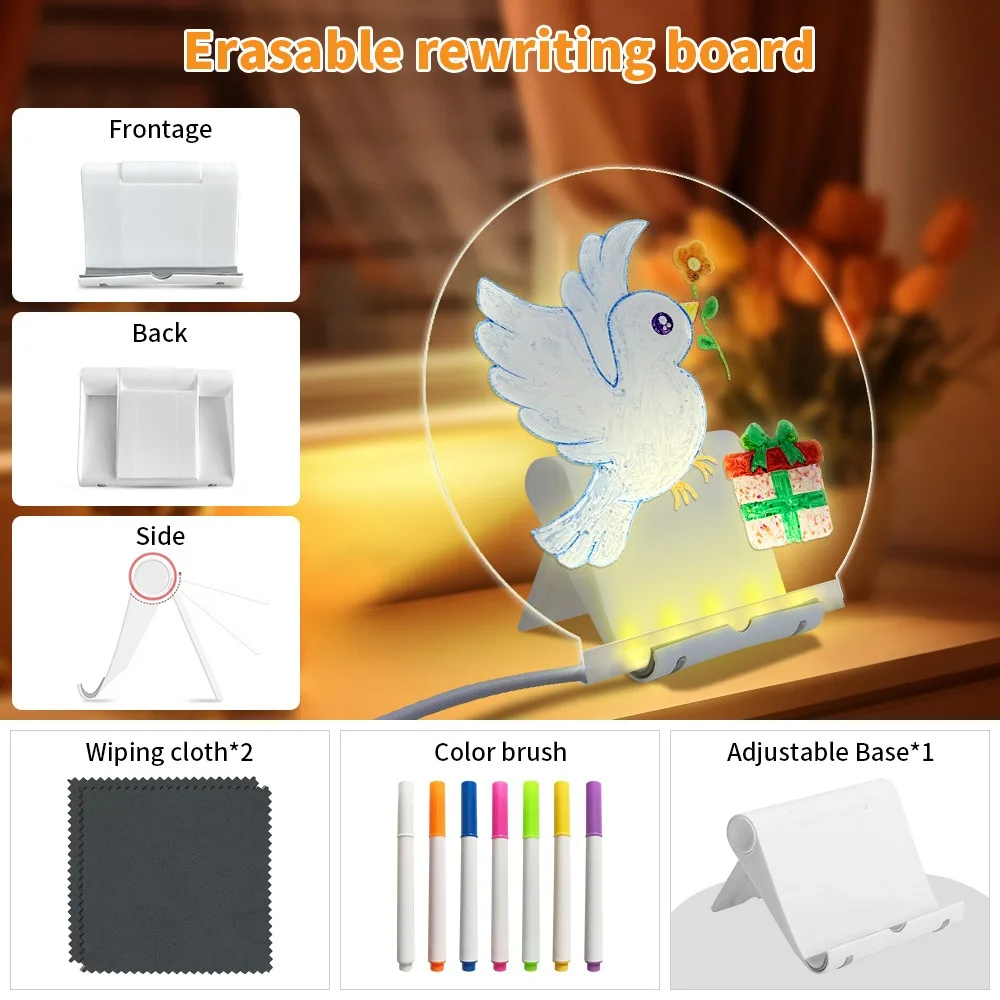 Adjustable Stand LED Writing Board Wiping Cloth Colored Pens Luminous Drawing Board Erasable Acrylic Children Drawing Toys