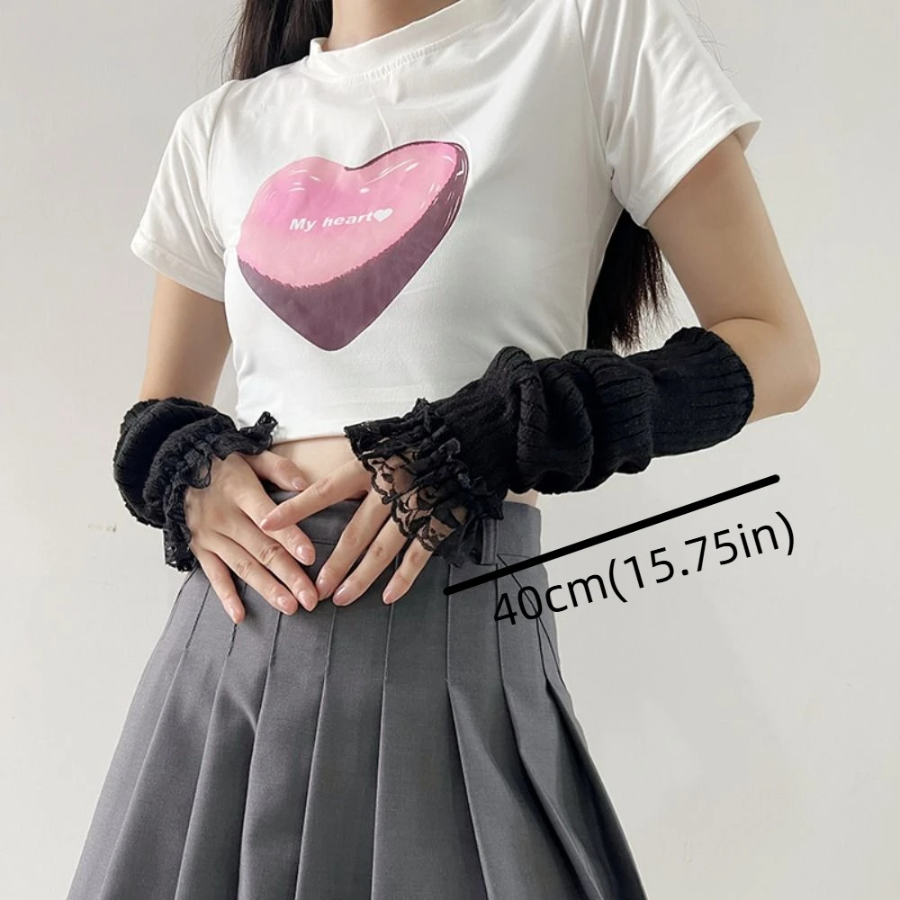 الموضة اليابانية نمط Y2K الدانتيل طويلة الأكمام Harajuku الشرير JK لوليتا أكمام أذرع تبريد الحلو القوطية قفازات محبوكة الفتيات