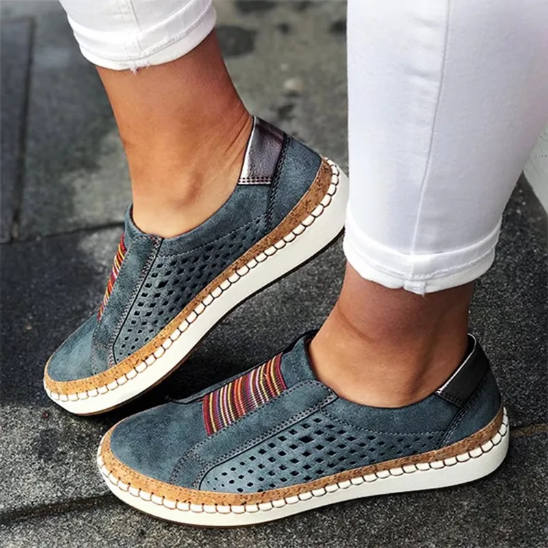 XIHAHA Women Slip on Sneakers Shallow Loafers Vulcanized Shoes Breathable Hollow Out Casual Ladies Shoe Women\'s Single Shoes