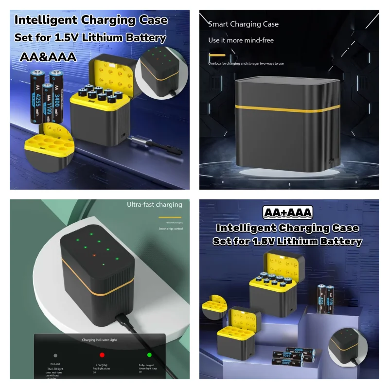 

8Slots AA AAA Charger with LCD Display, for 1.5V Lithium Batteries USB-C Fast Charging 1200 Cycles, for Toys/Games/Camera