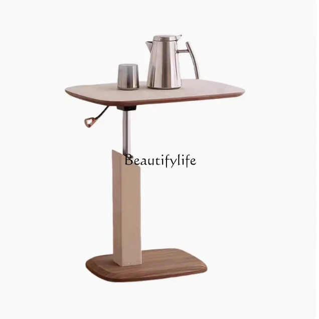 

Solid wood saddle leather small coffee table movable living room mini lift rotating negotiation table