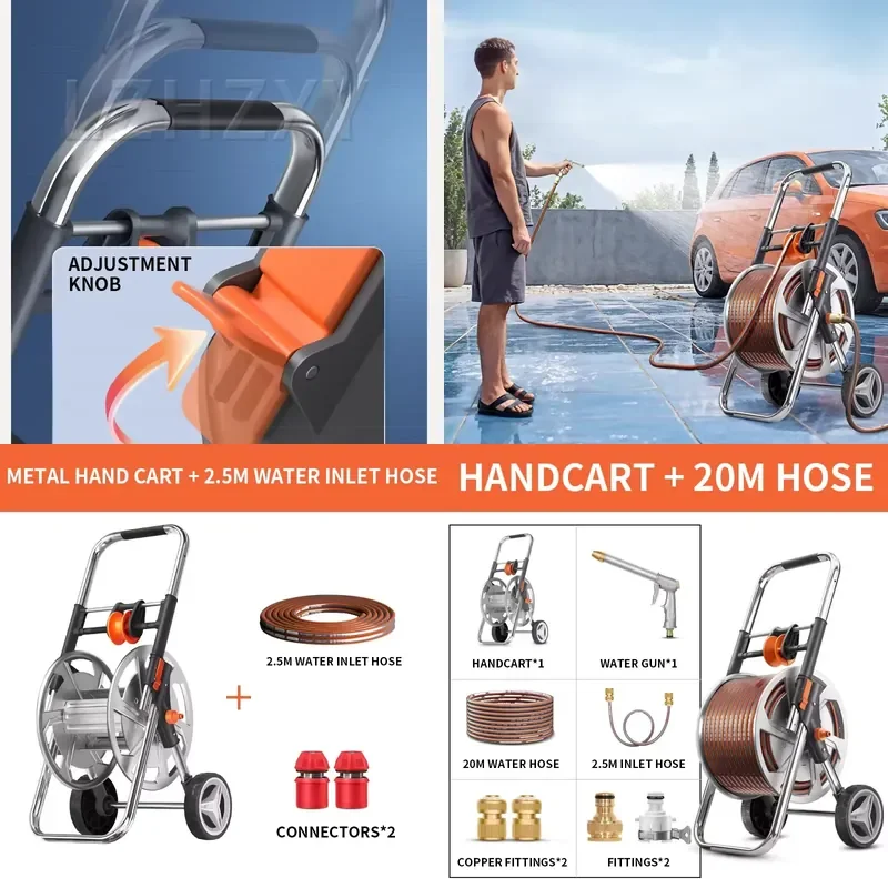 Hose Reel Cart Garden Hose Cart Wheeled Mobile Tool Heavy-Duty Powder-Coated Steel Outdoor Gardening Cart