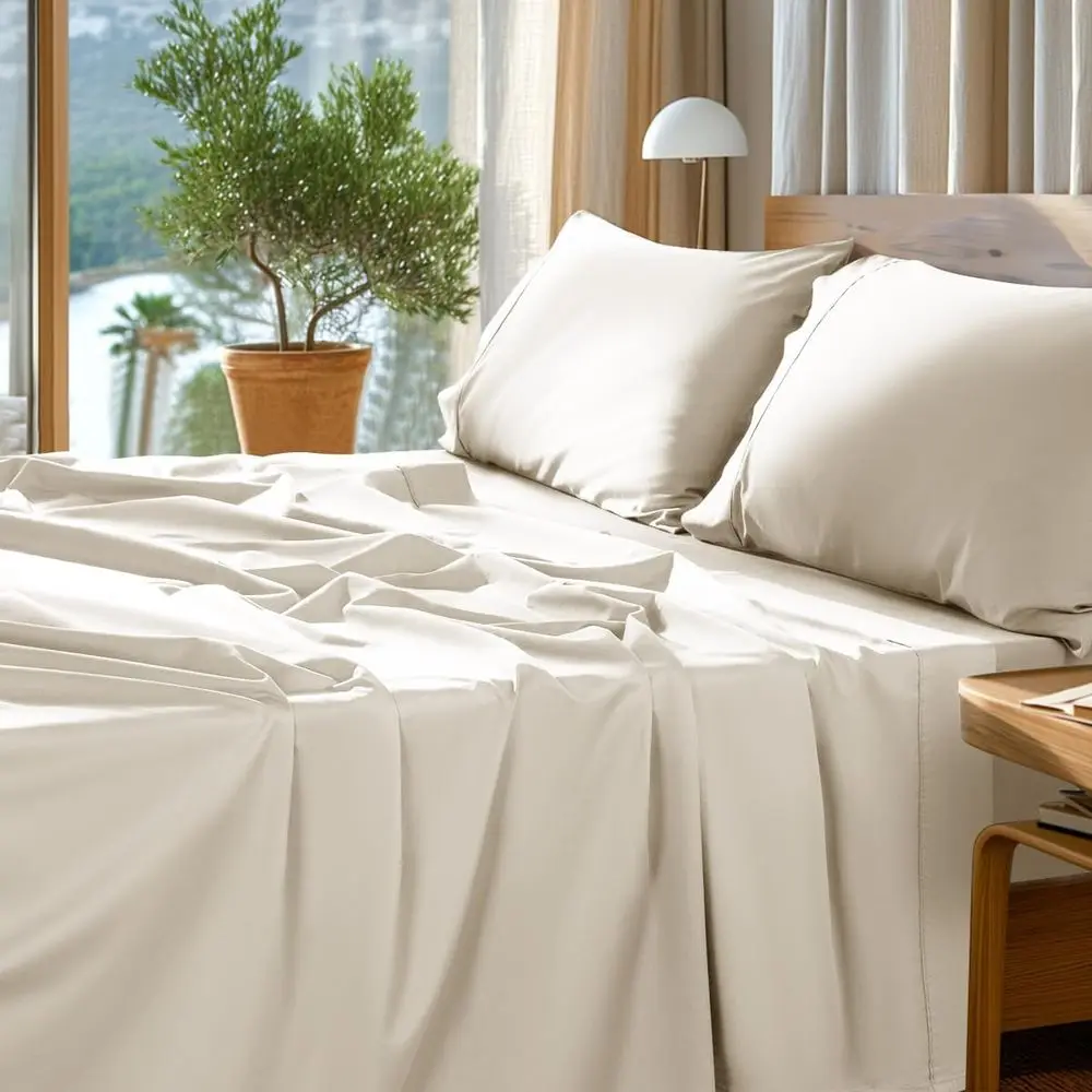 

Luxury 1000 Thread Count Egyptian Cotton Sheets, 5-Star Hotel Quality, Breathable, 16 Deep Pocket, 4-Piece Set in Cream, Queen S