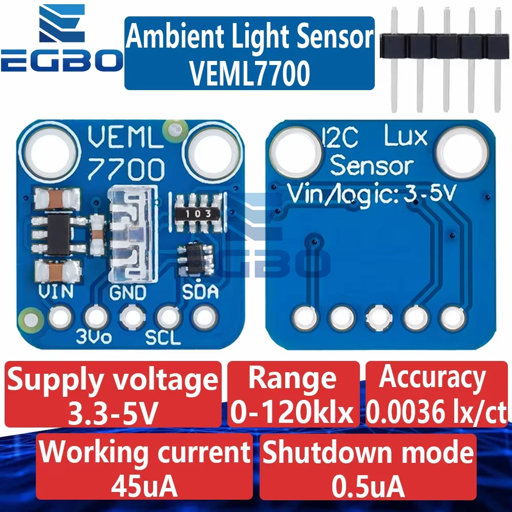 Módulo Sensor de luz ambiental VEML7700, placa de Sensor de medición de luz Lux de 120k, interfaz I2C IIC para Arduino Raspberry Pi, 1 ~ 4 Uds.