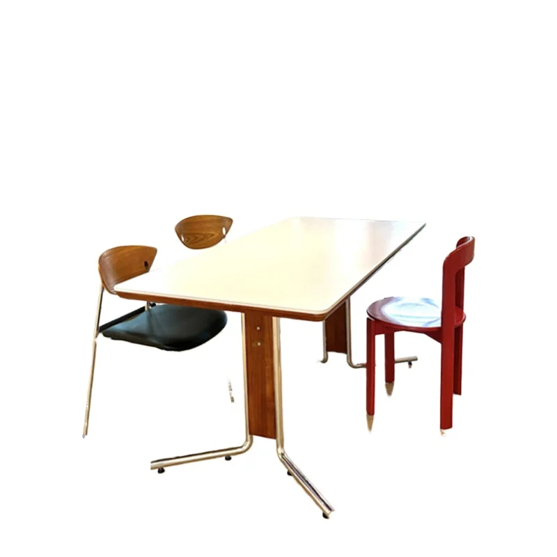 Modern simple rectangular rock slab dining table and chair combination, household solid wood, small apartment dining table,