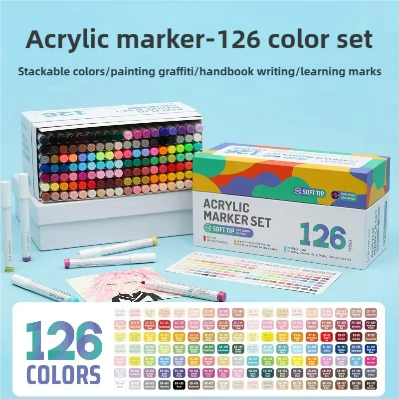 

LanGuo126 Colors Acrylic Art Markers Soft Tips Rock Painting DIY Graffiti Stone Ceramic Glass Wood Crafts Art Stationery Supply