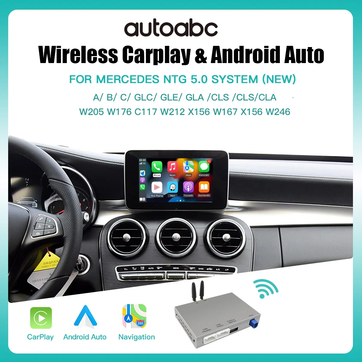 Kabelloser Carplay Android Auto Adapter für Mercedes Benz NTG5.0 GLC CLA GLA GLE A B E C Klasse W205 W176 C117 W212 W167 Mirror Link