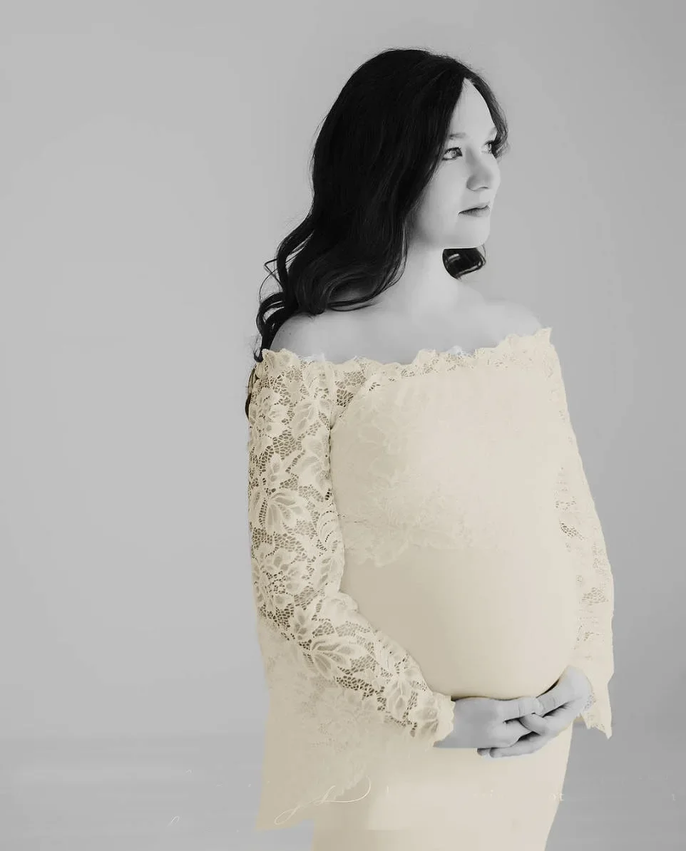 Maternity dress 2024 Maternity Photography Props Maternity Flower Dress Shoulderless Lace Summer Pregnant Dress