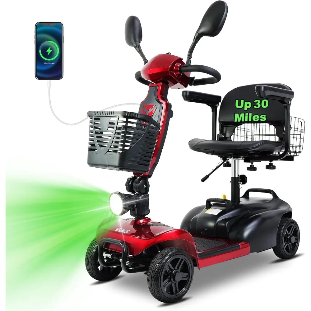 

30 Miles Long Range 4 Wheel Electric Mobility Scooter with 350W Motor, Foldable Mobility Scooter for Adults/Seniors