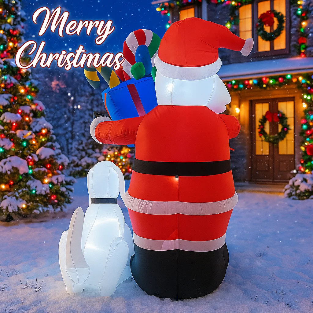 6.8FT Santa Claus Dog Inflatable Christmas Decoration Xmas Ornaments Lights Home Yard Holiday Party Outdoor Holiday Decor Toy