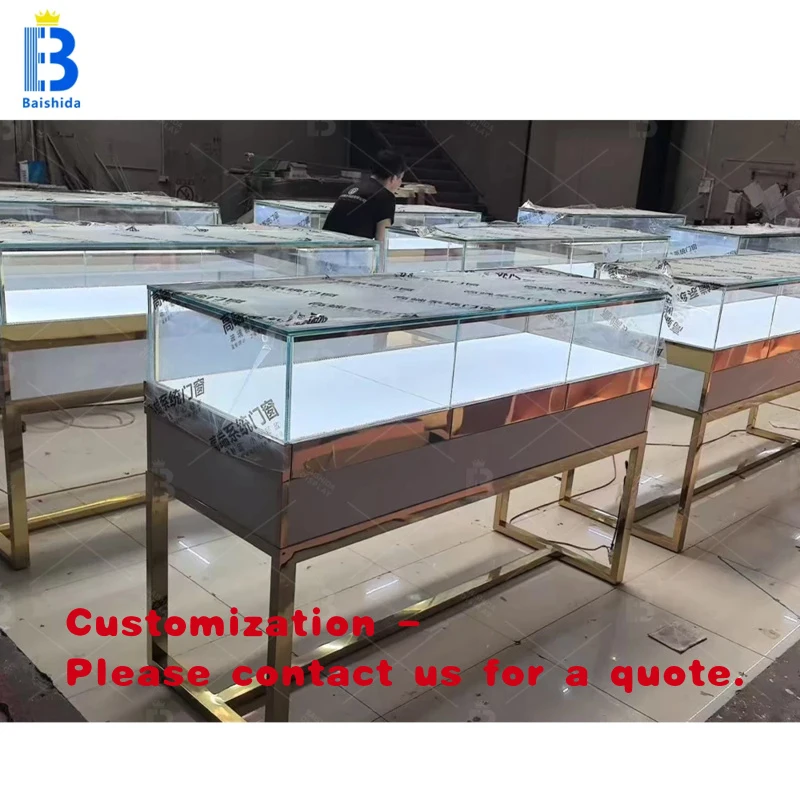 custom.Custom European Design Waterproof Durable Jewelry Store Showcase Reception Desk Display Stand LED Lighting Factory Direct