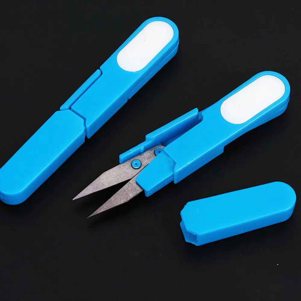 Portable Thread Cutter Safety Cap U Shape Shears For Fishing Gear Embroidery Sewing Hobby Tool Plastic Handle