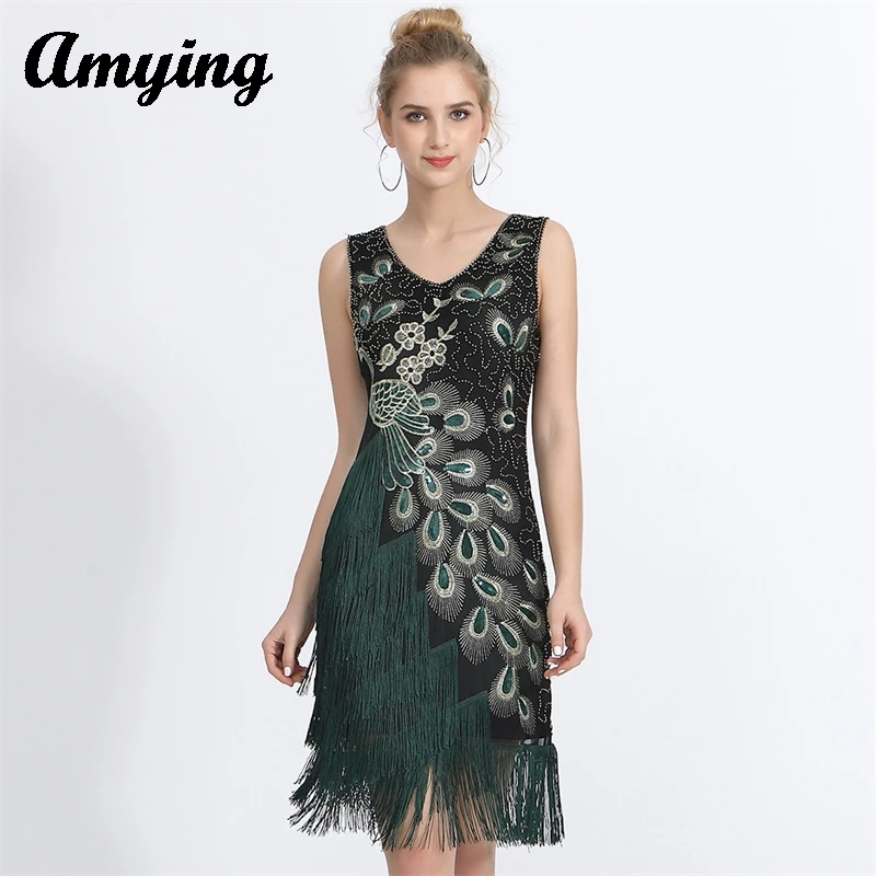 Edle elegante Kleidung Abschluss ball Party Abendkleid Bankett Party Kleid Ball Leistung Vintage Pailletten Kleid Fransen rock