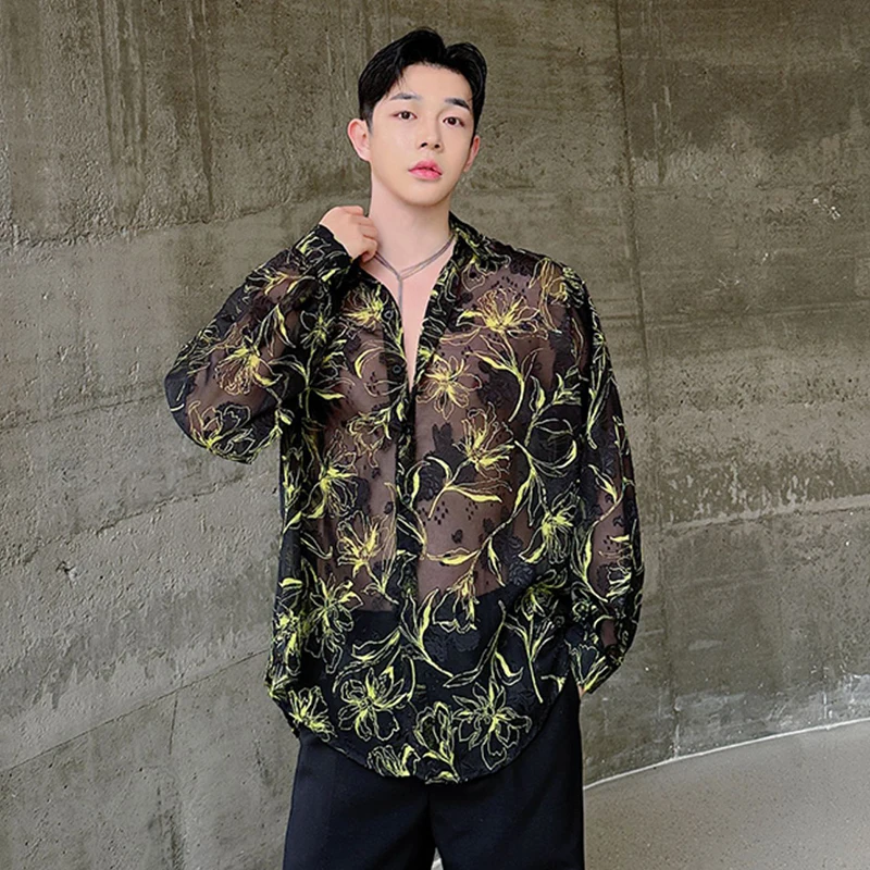 IEFB Summer New Fashion Men Shirt Personalized Breathable Korean Style Male Shirts Floral Pattern Sun-protective Clothing 9C5996