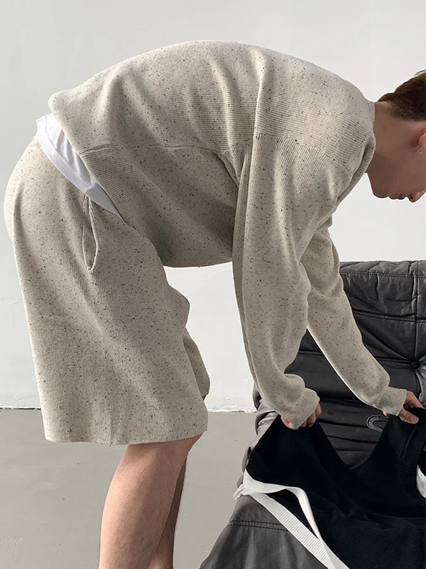 

Корейский простой вязаный комплект из пяти предметов: свитер, шорты, повседневный свободный топ с круглым вырезом для мужчин и женщин, полиэстер