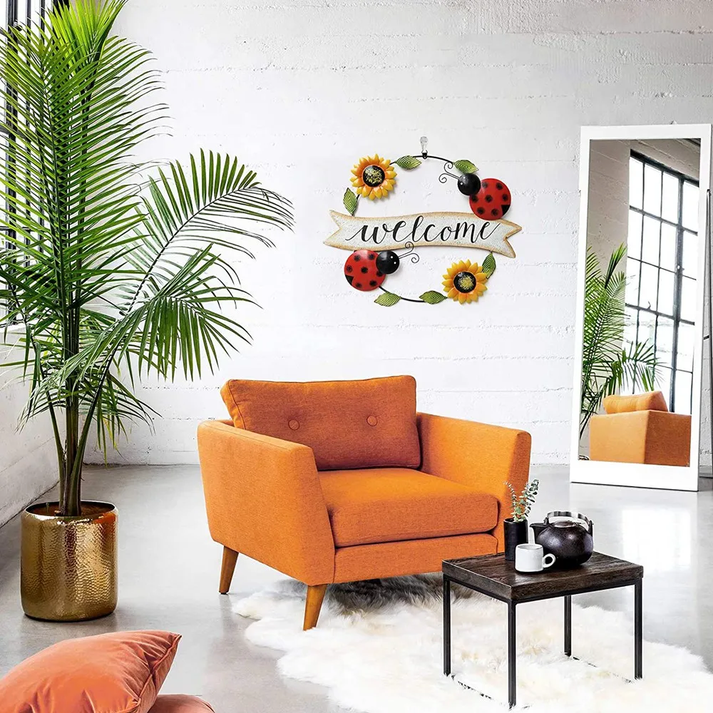 2025 Trend Metal Sunflower Welcome Sign Wall Decor Metal Sunflower Wall Art Decor Hanging For Home Garden