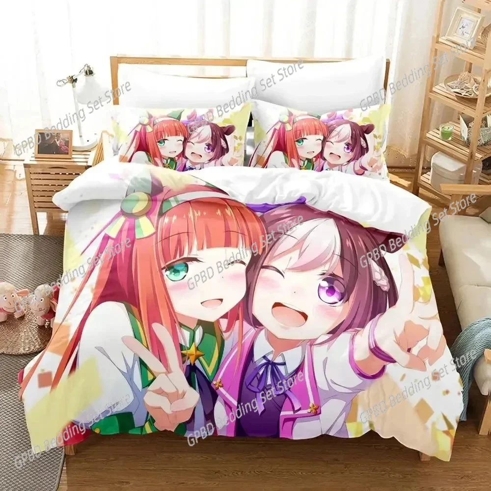 Anime Uma musume Pretty Derby Comfortable Duvet Quilt Cover Pillowcase Bedding Set Children Bedroom Decoration Home Textile