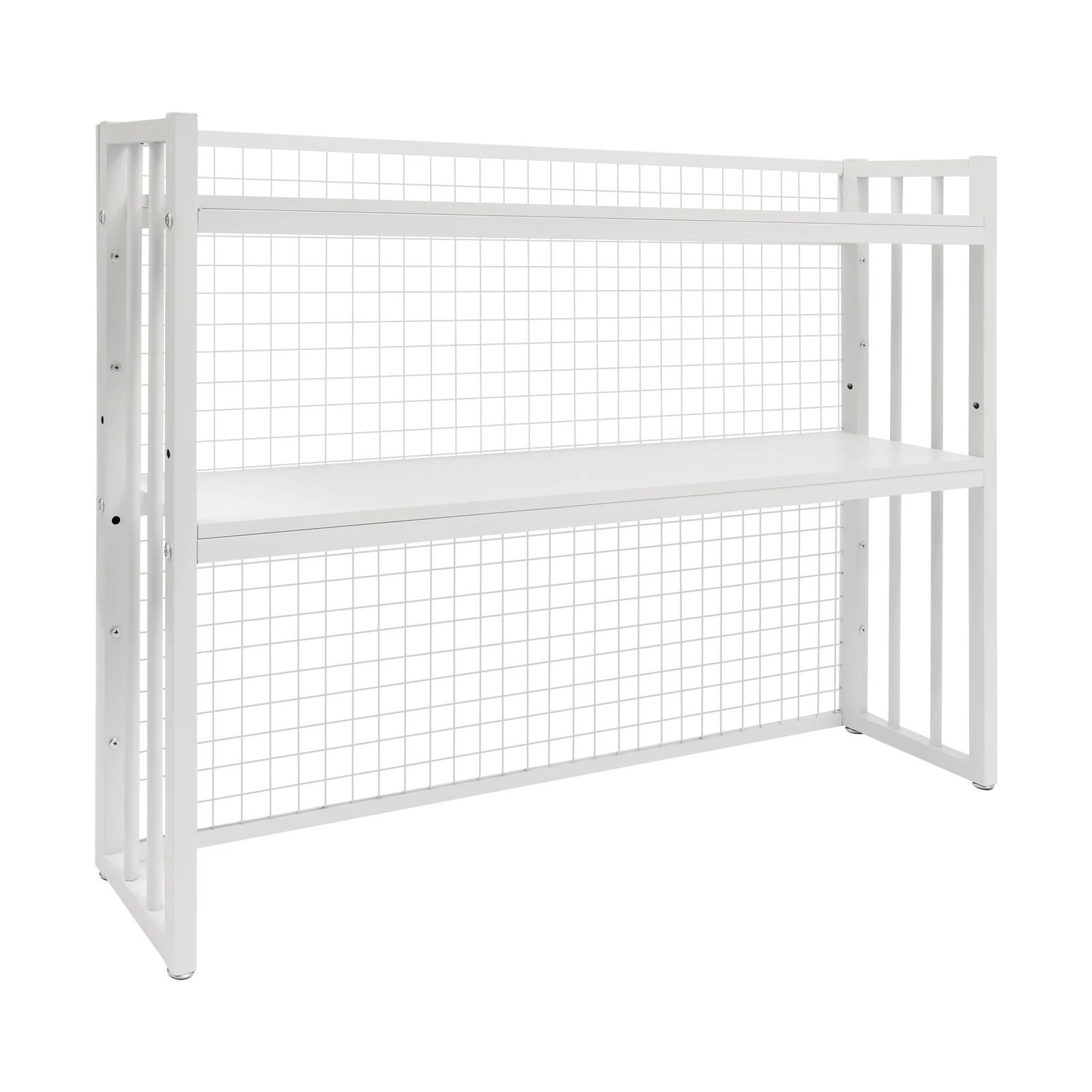 رف كتب خشبي مع شبكة معدنية، خزانة كتب لسطح المكتب مع رف منظم لسطح الطاولة بارتفاع قابل للتعديل - أبيض #5