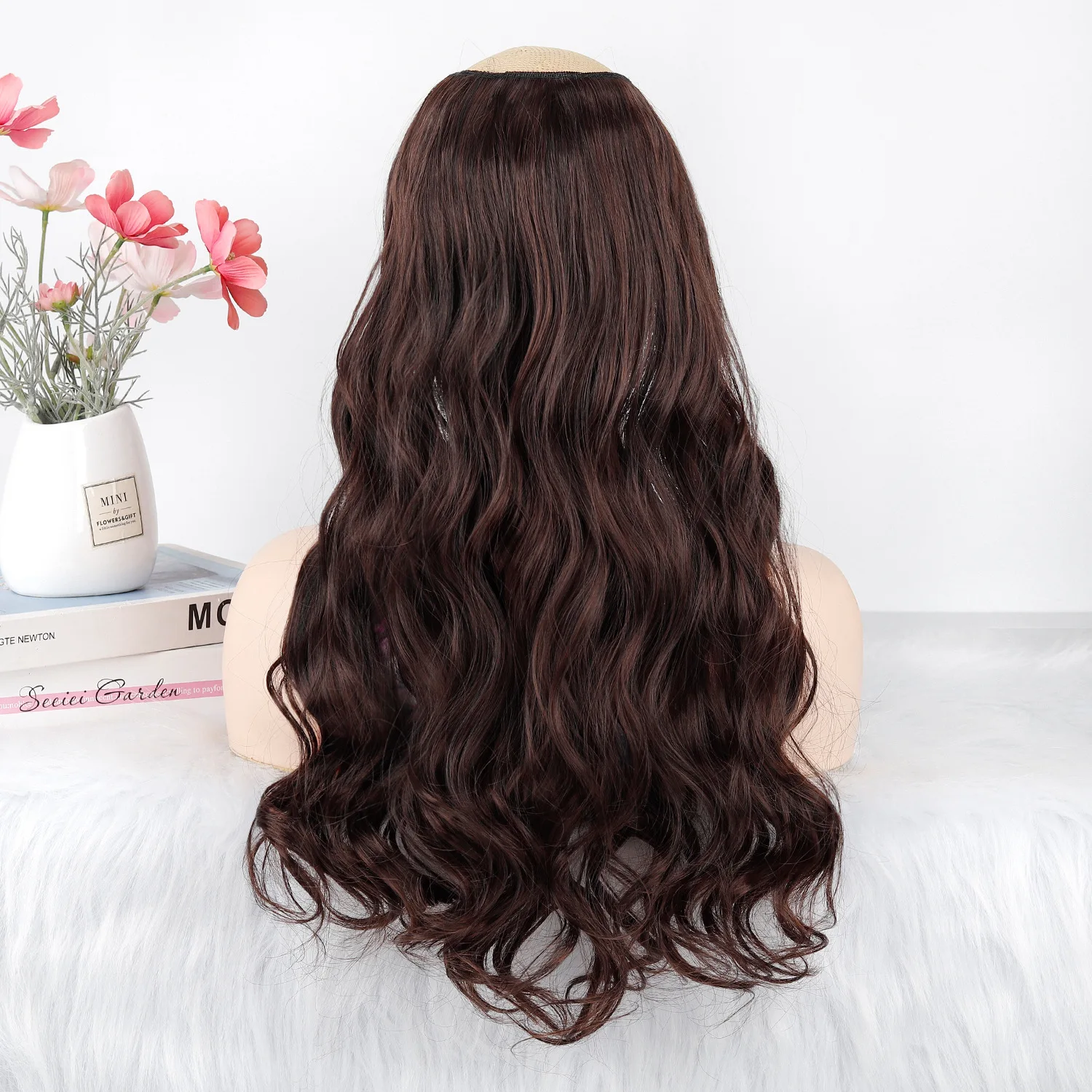 Synthetic One Piece V Shape Clip in Hair Extension Half Wig U Type Invisible Seamless Wiglet for Women Daily Cosplay Party