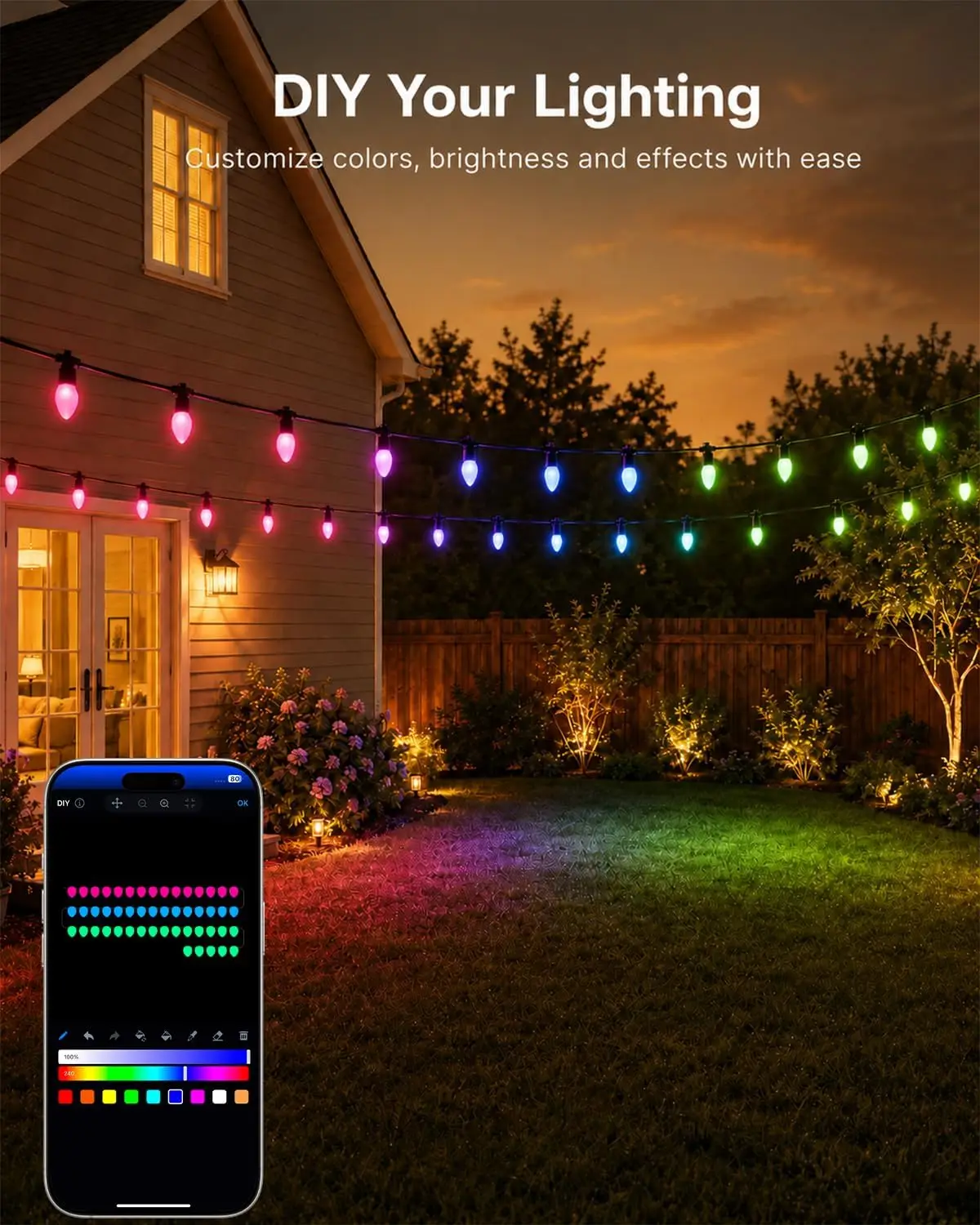 Smart C9 Vintage Christmas Lights for Outdoor Use, 148FT with 150 LEDs