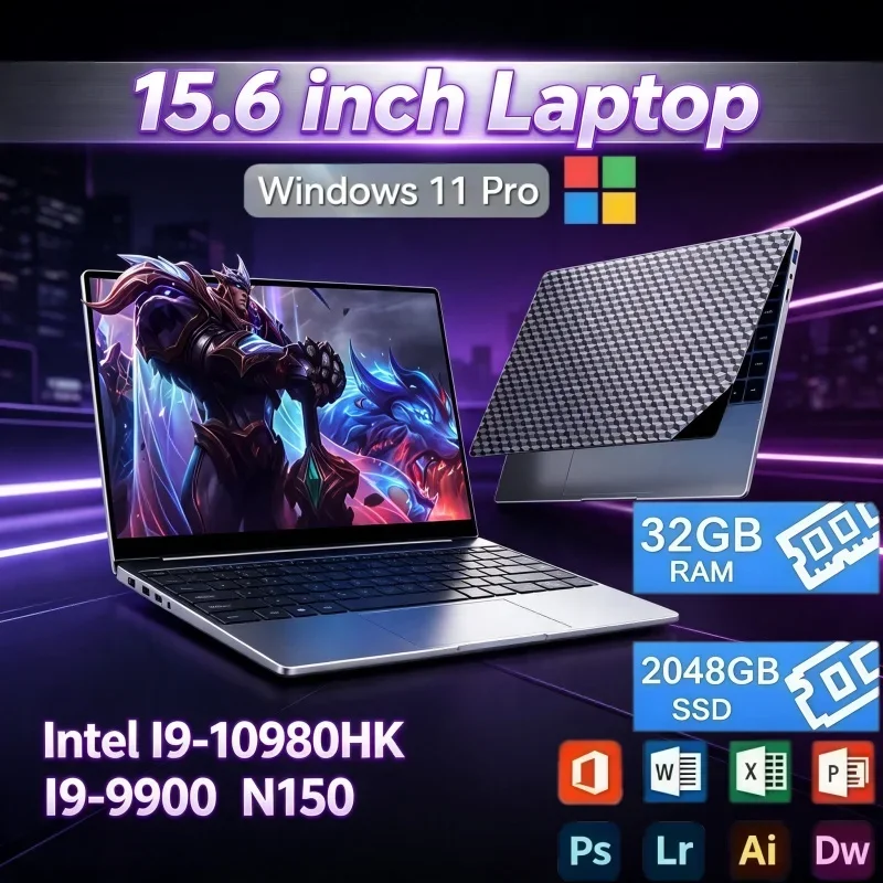 15.6'' High Performance Notebook Intel I9‑10980HK I9‑9900 N150 32GB RAM 2TB SSD Win11 WiFi6 Portable Laptop For Game Work Study