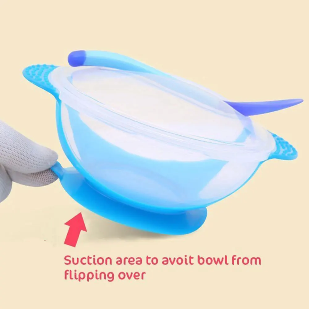 3-piece set of baby suction cups and bowls, anti slip and anti drop, temperature sensing fork and spoon, baby training bowl