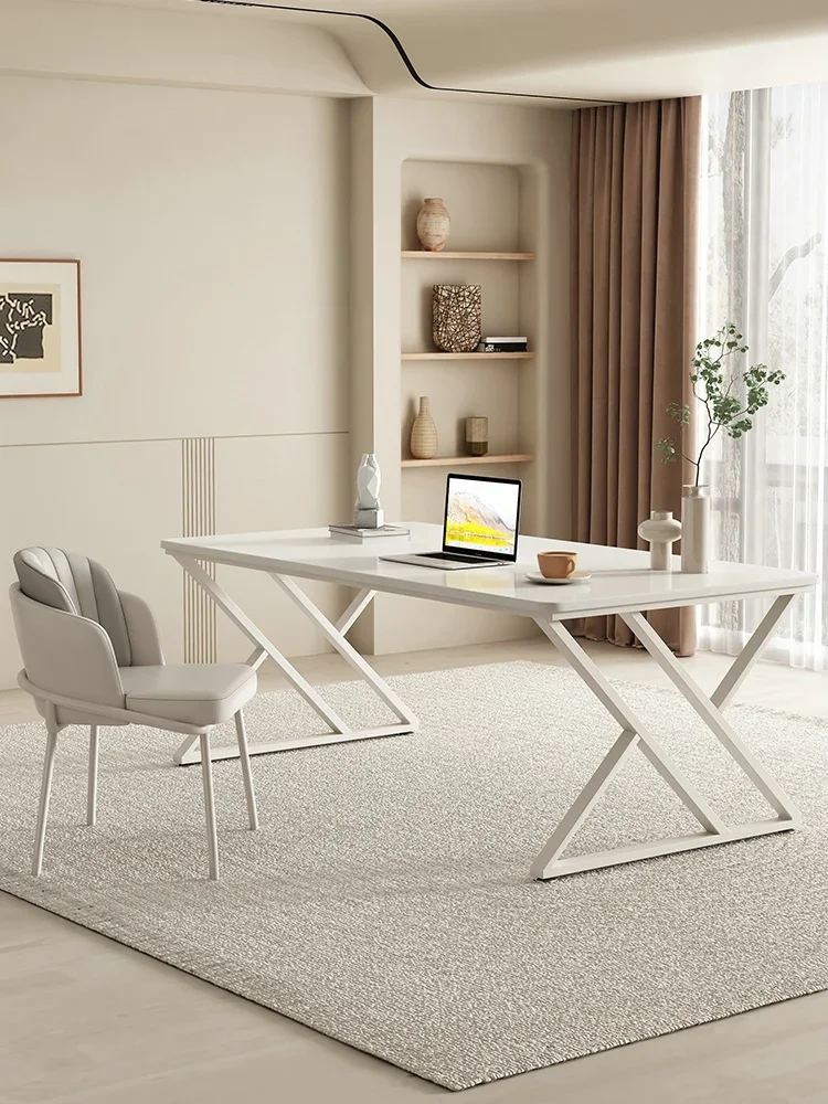 Cream style rock board desk, minimalist modern computer desktop desk,