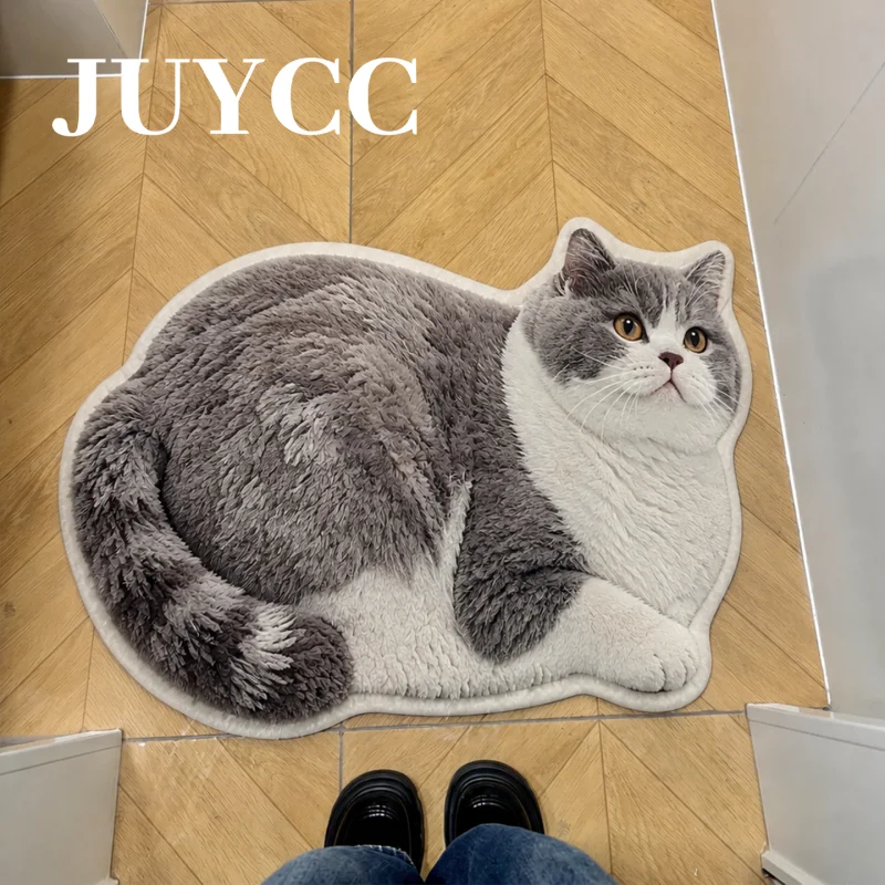 VIKAMA 3D Stereoscopic Cat-shaped Special-shaped Floor Rug Soft Anti-slip Bathroom Mat Entry Hall Door Mat Home Decoration