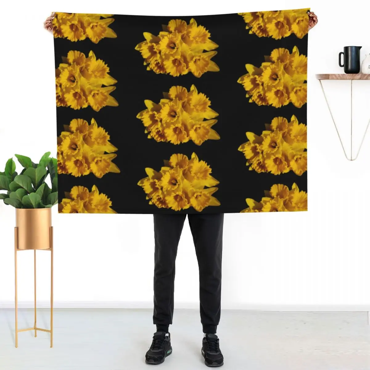 Bunch of yellow Daffodils Throw Blanket Hairy Cute Plaid blankets ands Hair Travel Kid'S Blankets