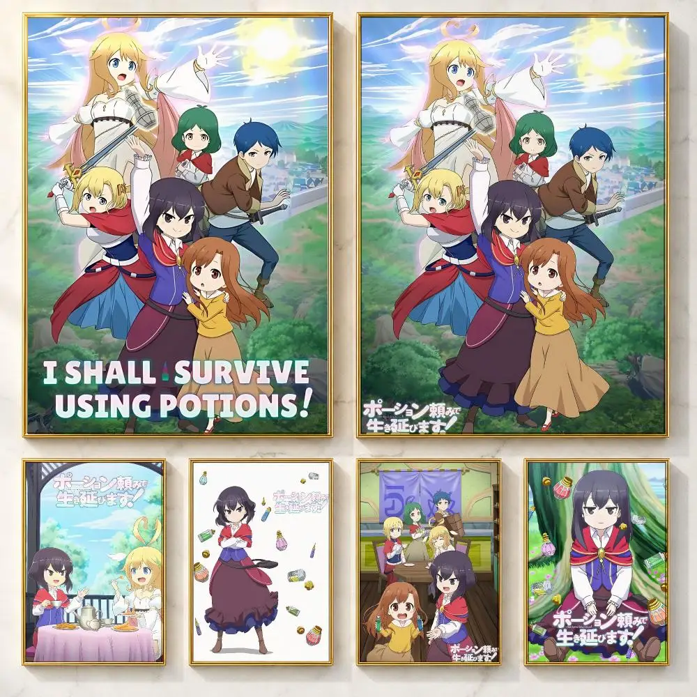 Isekai Fantasy Anime I Shall Survive Using Potions Poster Self Adhesive Wall Art White Kraft Paper Home Decor