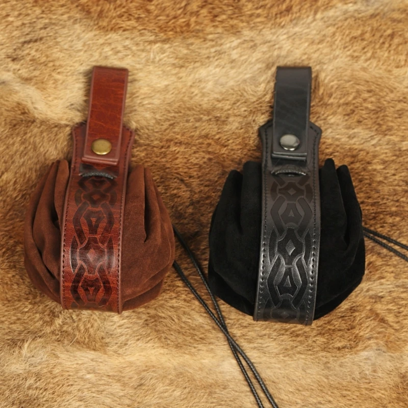 

Drawstring Bag Belt Vintage Purse Halloween PU Leather Jewelry Dices Bag