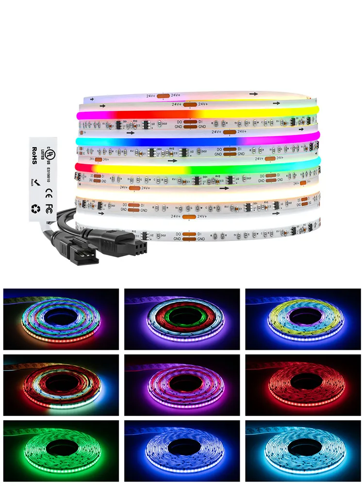 FCOB SPI RGBCCT LED-Streifen WS2811 Dual-IC Adressierbare Beleuchtung 840 LED Traumfarben RGB+CW WW FOB Hochflexible COB-Lichter DC24V