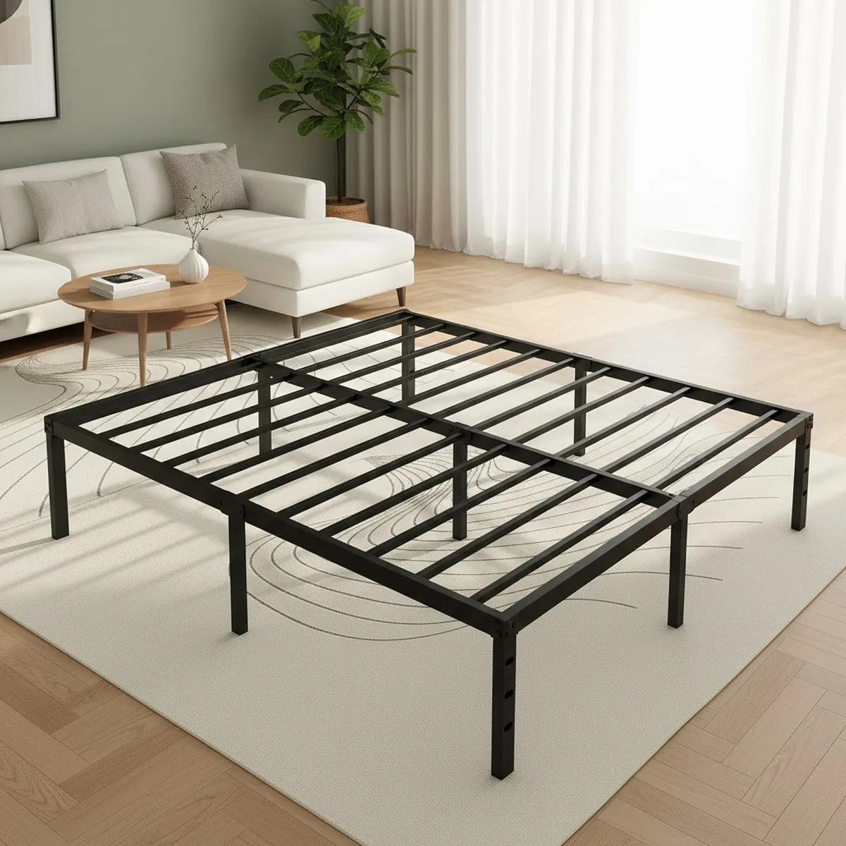 Queen Platform Bed Frame 18 Inch Black Heavy Duty Steel Easy Assembly Underbed Storage