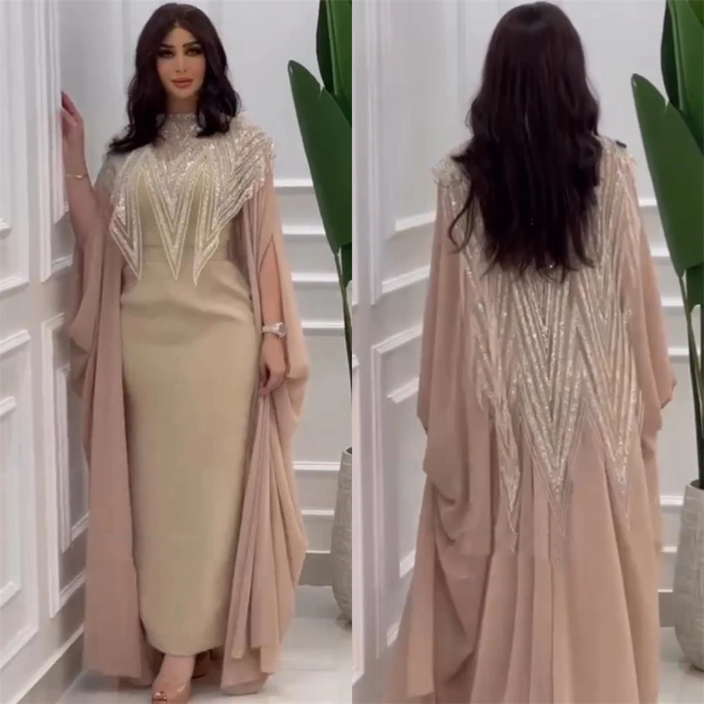 Customized Jiayigong Exquisite High Collar Sheath Celebrity Sequin Draped Chiffon Occasion Evening Gown vestidos de graduacione