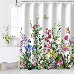 Floral Shower Curtain Leaf Greenery Flower Shower Curtain for Bathroom Plant Botanical Wildflower Bathroom Decor Fabric Curtains