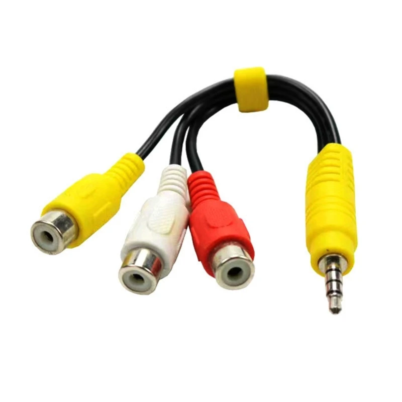 3.5 มม.ชาย 3RCA หญิงอะแดปเตอร์วิดีโอสเตอริโออะแดปเตอร์สายเคเบิล Splitter สำหรับโฮมเธียเตอร์เครื่องขยายเสียงลำโพง