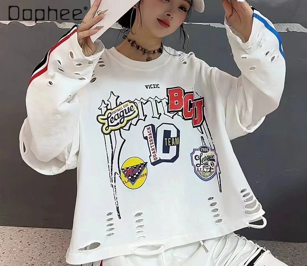 

Европейский повседневный костюм женский, весна 2026, новинка: топ с принтом-надписью и брюки с градиентным переходом цвета