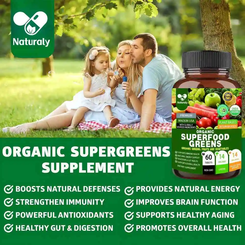 Organic food green 28 powerful ingredients Natural fruit and vegetable supplements enhance energy immunity and intestinal health