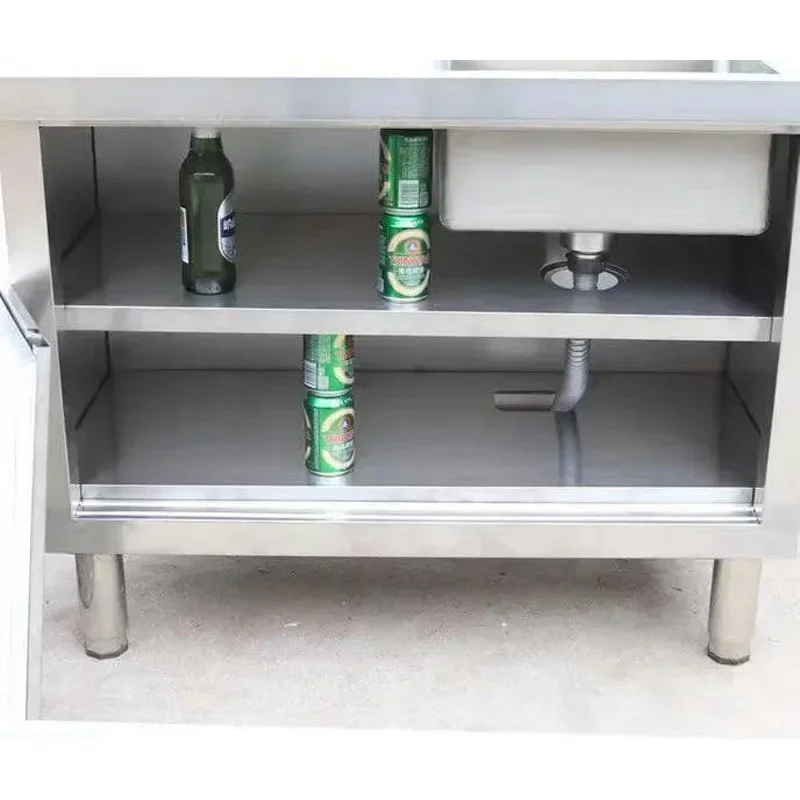 NF Stainless Steel Vegetable Sink, All-in-One Kitchen Sink and Storage Cabinet, Single-Basin Drainboard Cabinet, Adjustable Feet