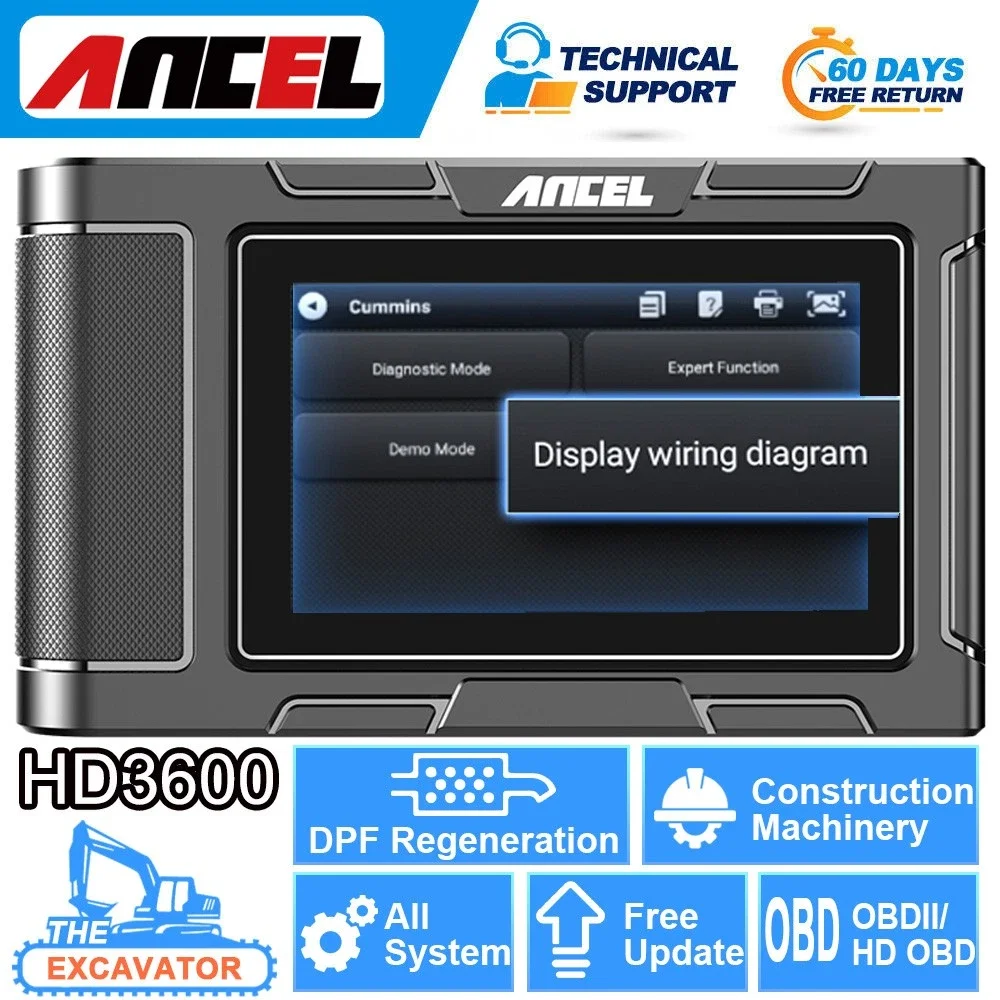 All System Heavy Duty Truck Scanner DPF Regen Diagnostic Tool Diesel Code Reader HD3600 for Construction Machinery Diesel Tool