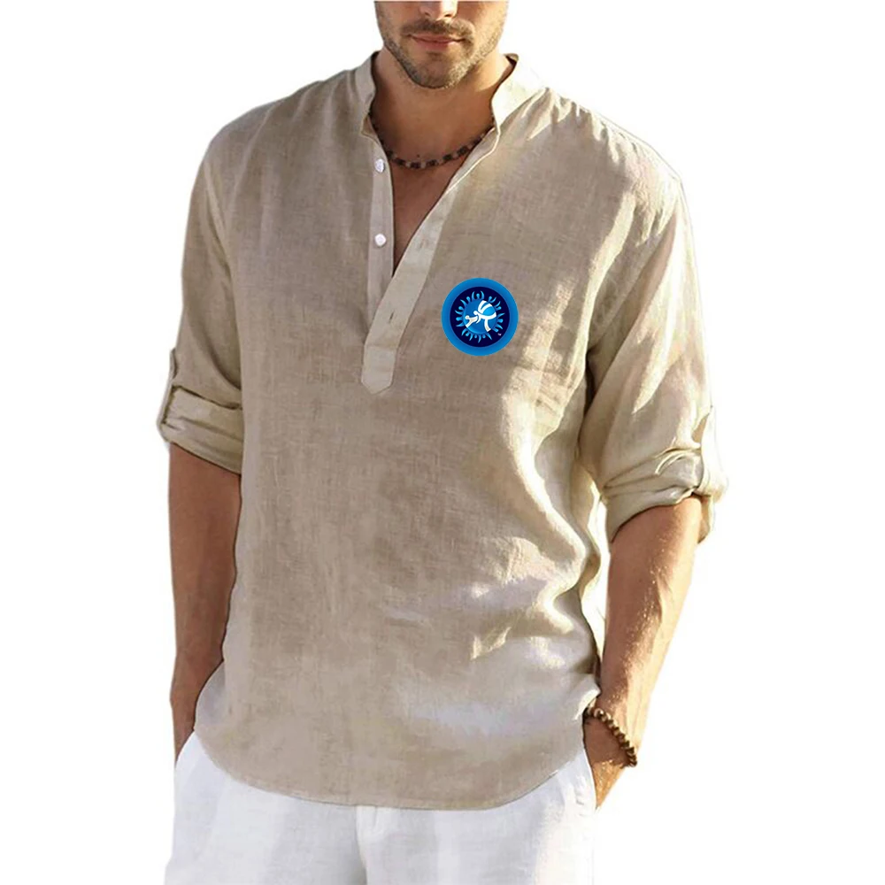 United World Wrestling UWW Logo Men's linen long-sleeved shirts are suitable for summer and provide good breathability T shirt