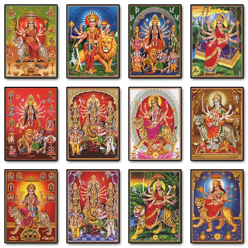 Durga Goddess Vintage Indian God Hindu Posters and Prints Canvas Painting Wall Art Pictures for Living Room Home Decoration